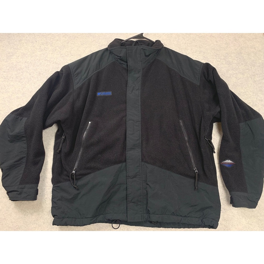 Columbia Black Fleece Jacket Men L Heavyweight Full Zip Pit Zips Utility Cargo